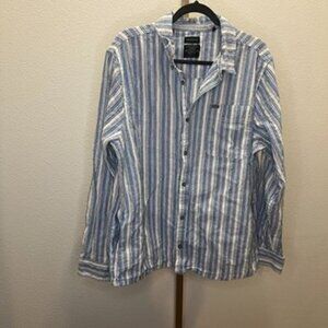Buffalo David Bitton oversized shirt jacket w/ side pockets Blue/White Linen XL